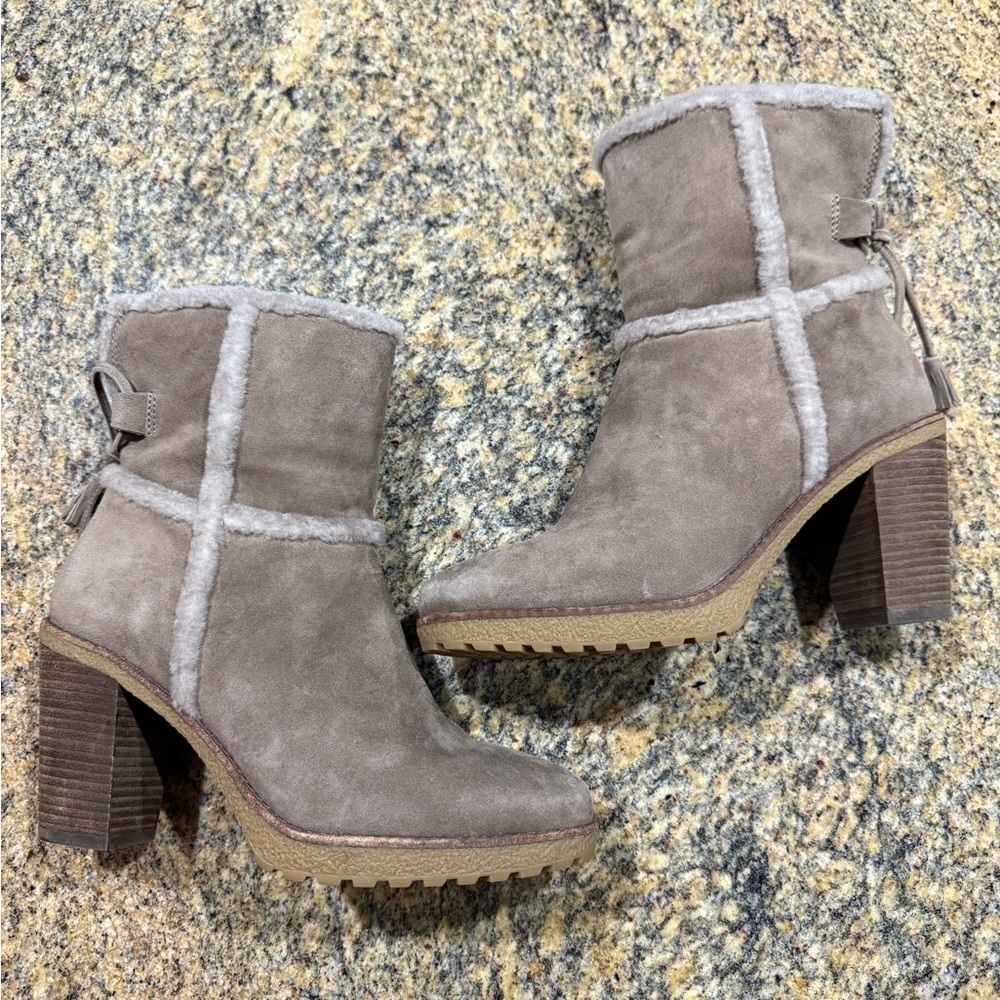 Women's Frye Jen shearling Suede Ankle Boots with Faux Fur Trim